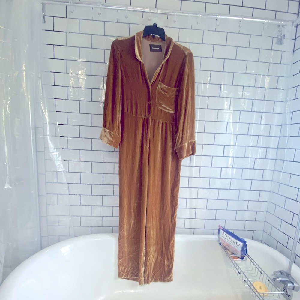 Gold Reformation Silk Velvet Jumpsuit